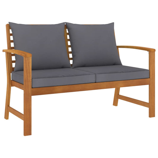 Garden bench 120 cm with dark grey cushions solid acacia wood