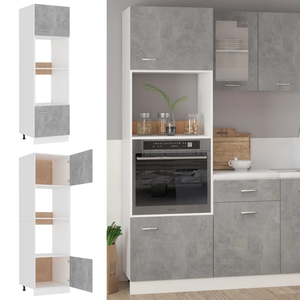 Microwave cabinet concrete grey 60x57x207 cm wood material