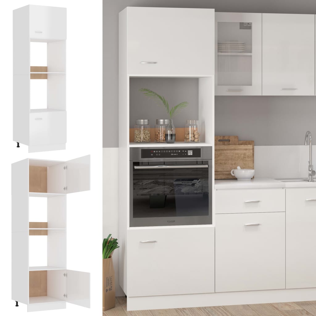Microwave cabinet high gloss white 60x57x207 cm