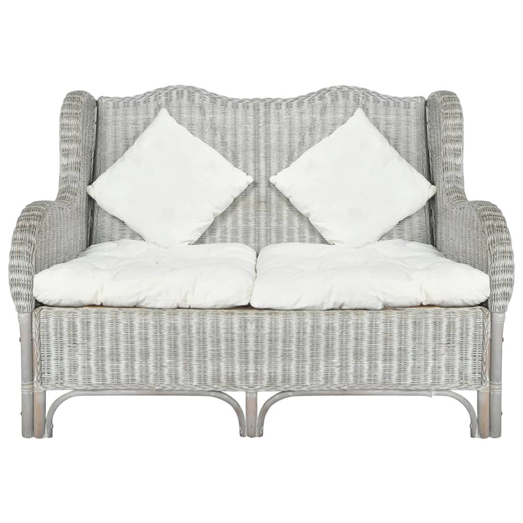 Sofa 2 sjedala sivi prirodni ratan i lan