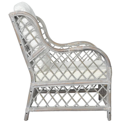 Fotelja s jastucima Siva Prirodni ratan i lan