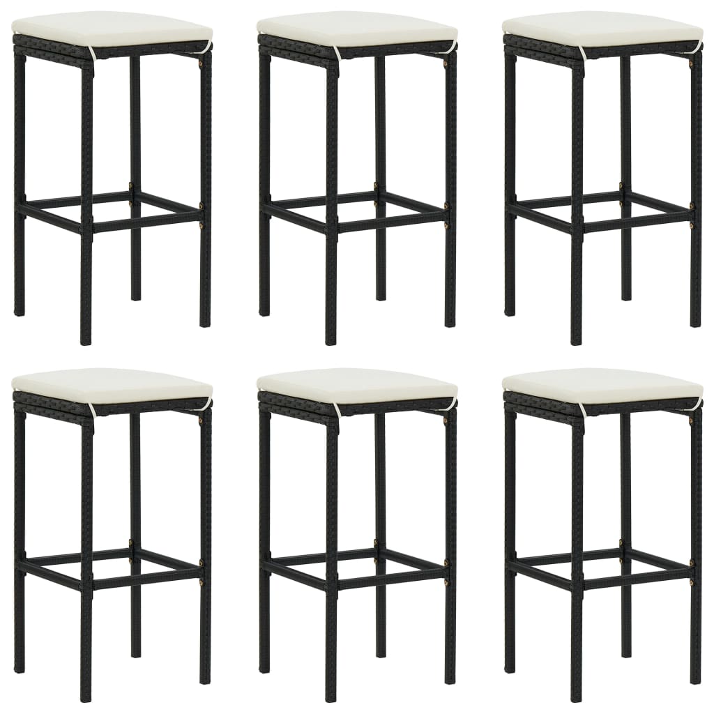 Bar stool with cushion 6 pcs. Black poly rattan