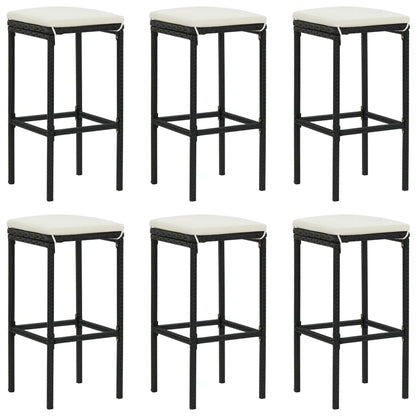 Bar stool with cushion 6 pcs. Black poly rattan