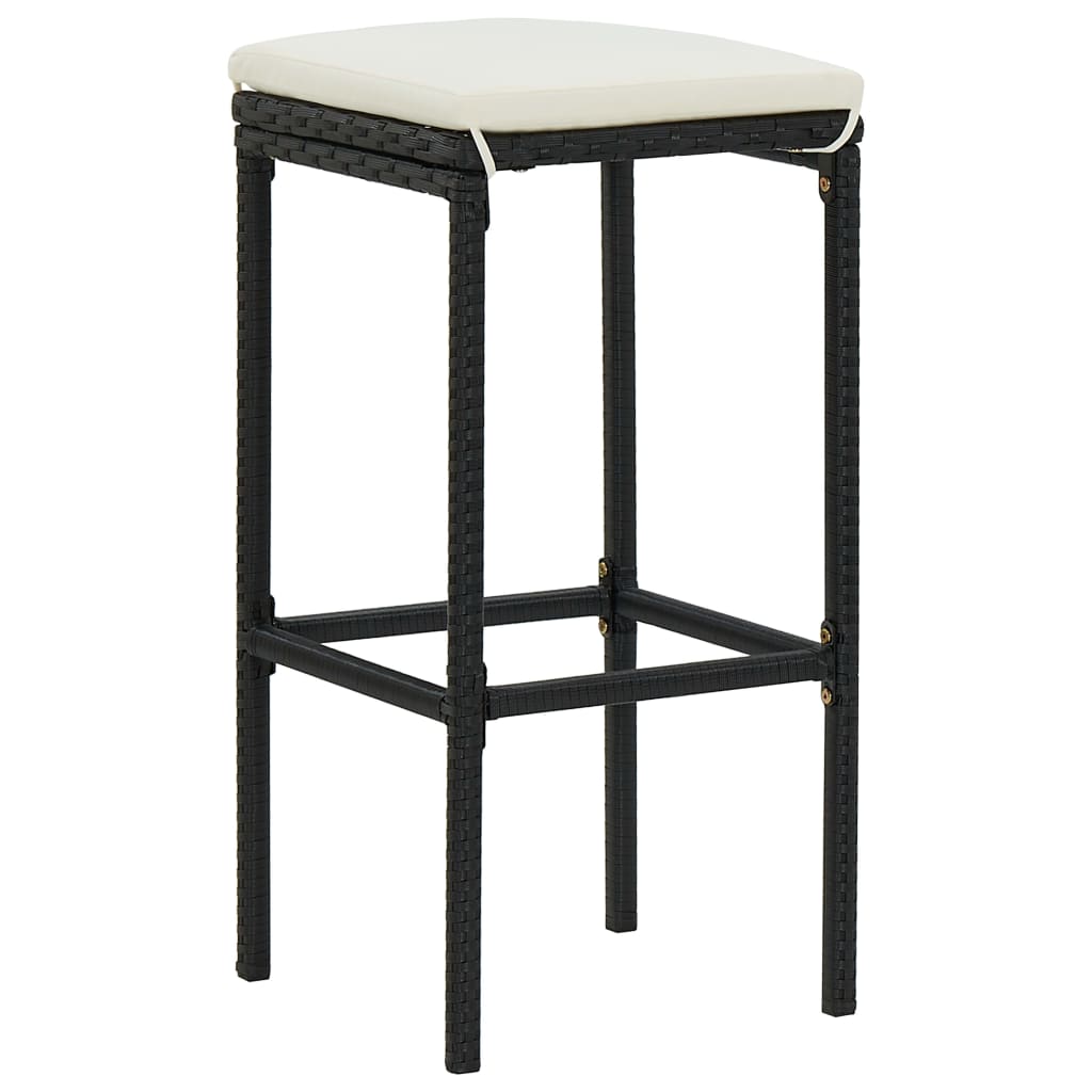 Bar stool with cushion 6 pcs. Black poly rattan