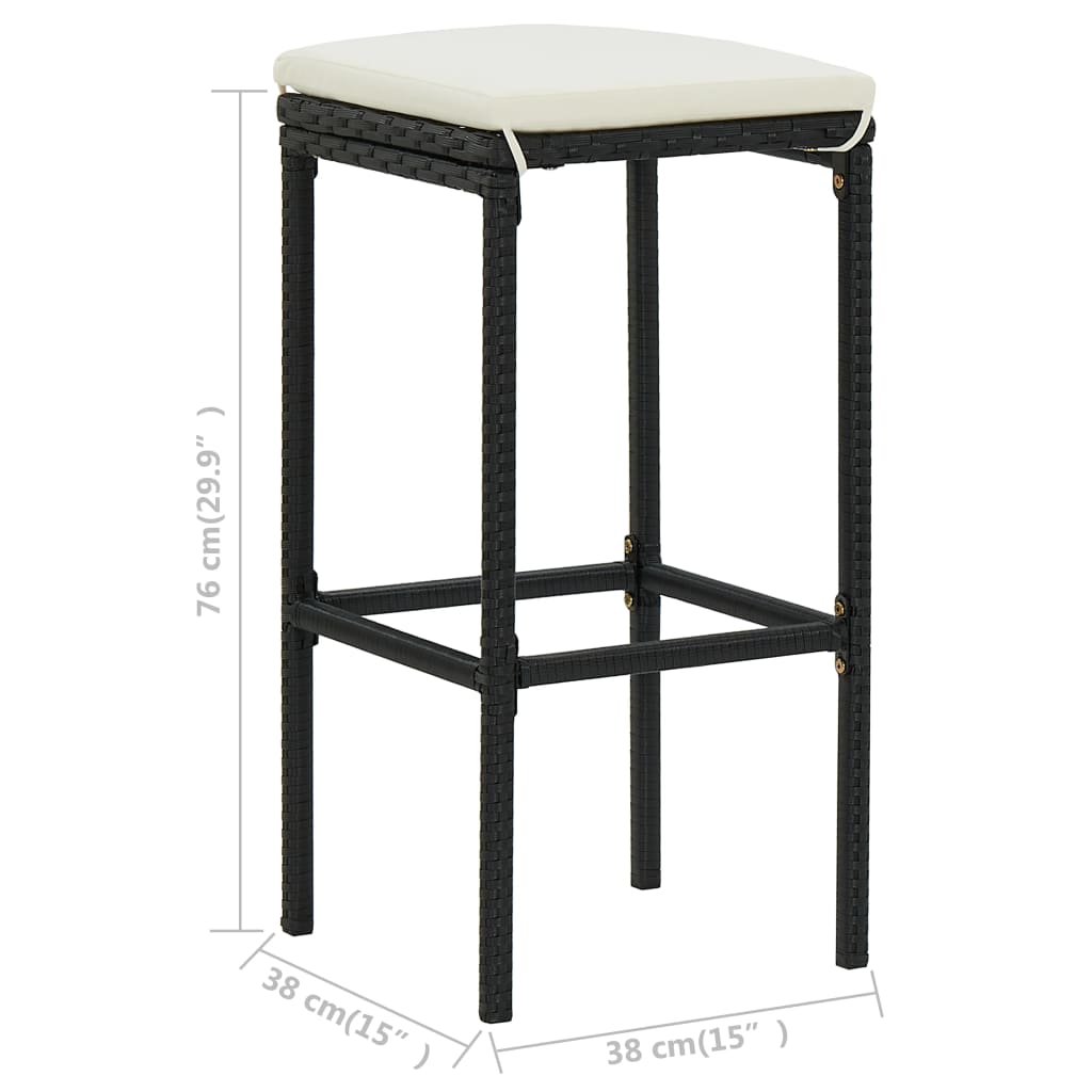 Bar stool with cushion 6 pcs. Black poly rattan
