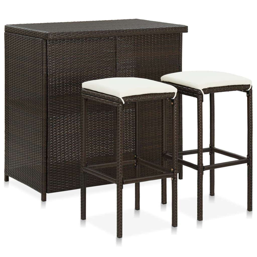 3-piece bar set poly rattan brown