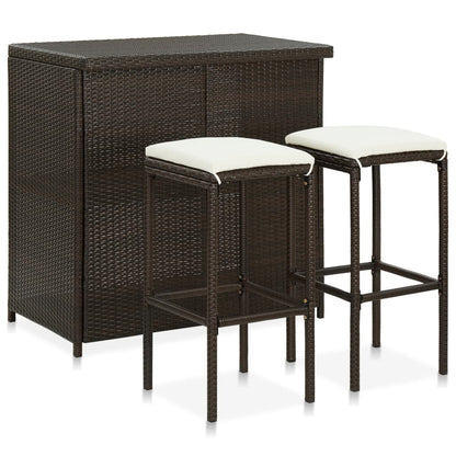 3-piece bar set poly rattan brown