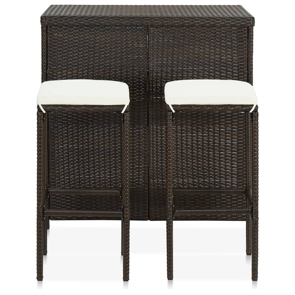 3-piece bar set poly rattan brown