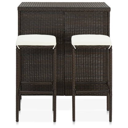 3-piece bar set poly rattan brown