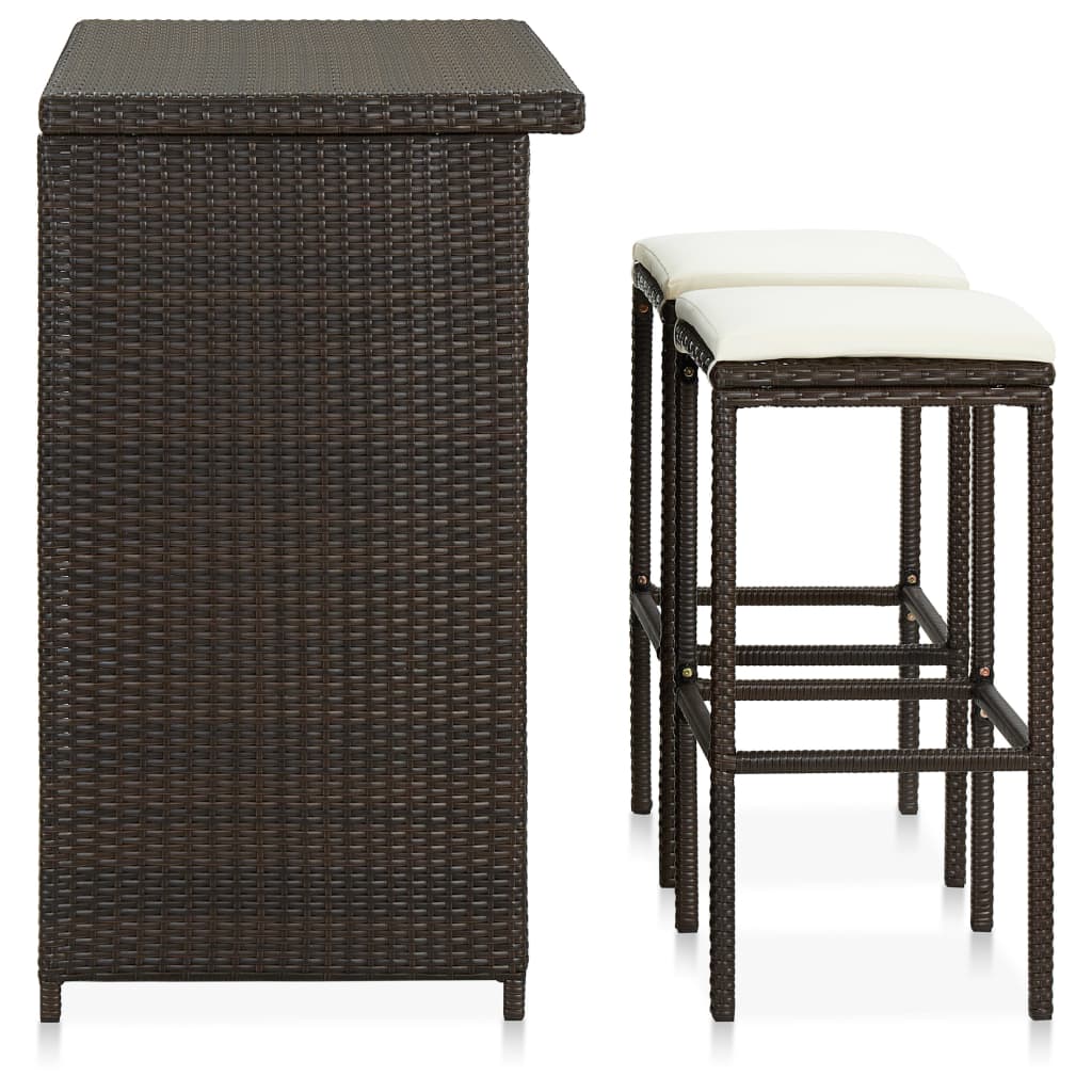 3-piece bar set poly rattan brown