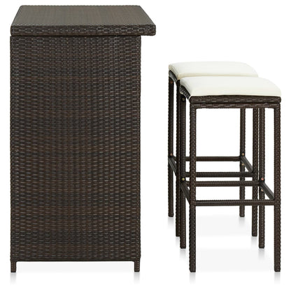 3-piece bar set poly rattan brown