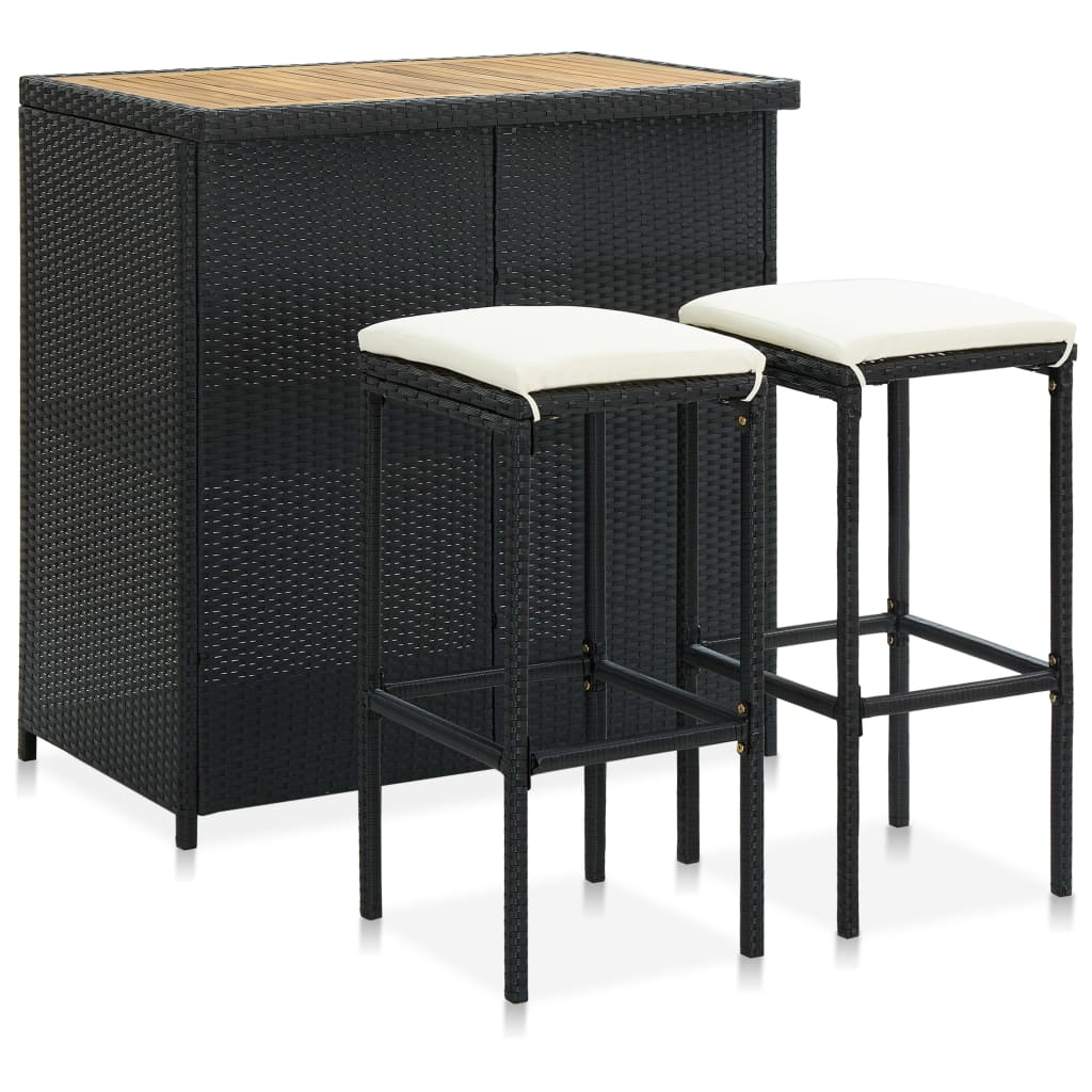 3-pcs. Bar Set Poly Rattan Black
