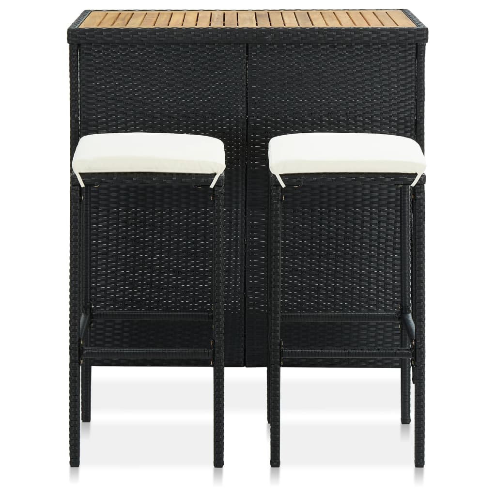 3-pcs. Bar Set Poly Rattan Black