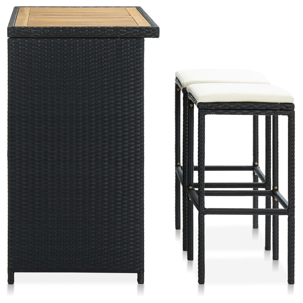 3-pcs. Bar Set Poly Rattan Black