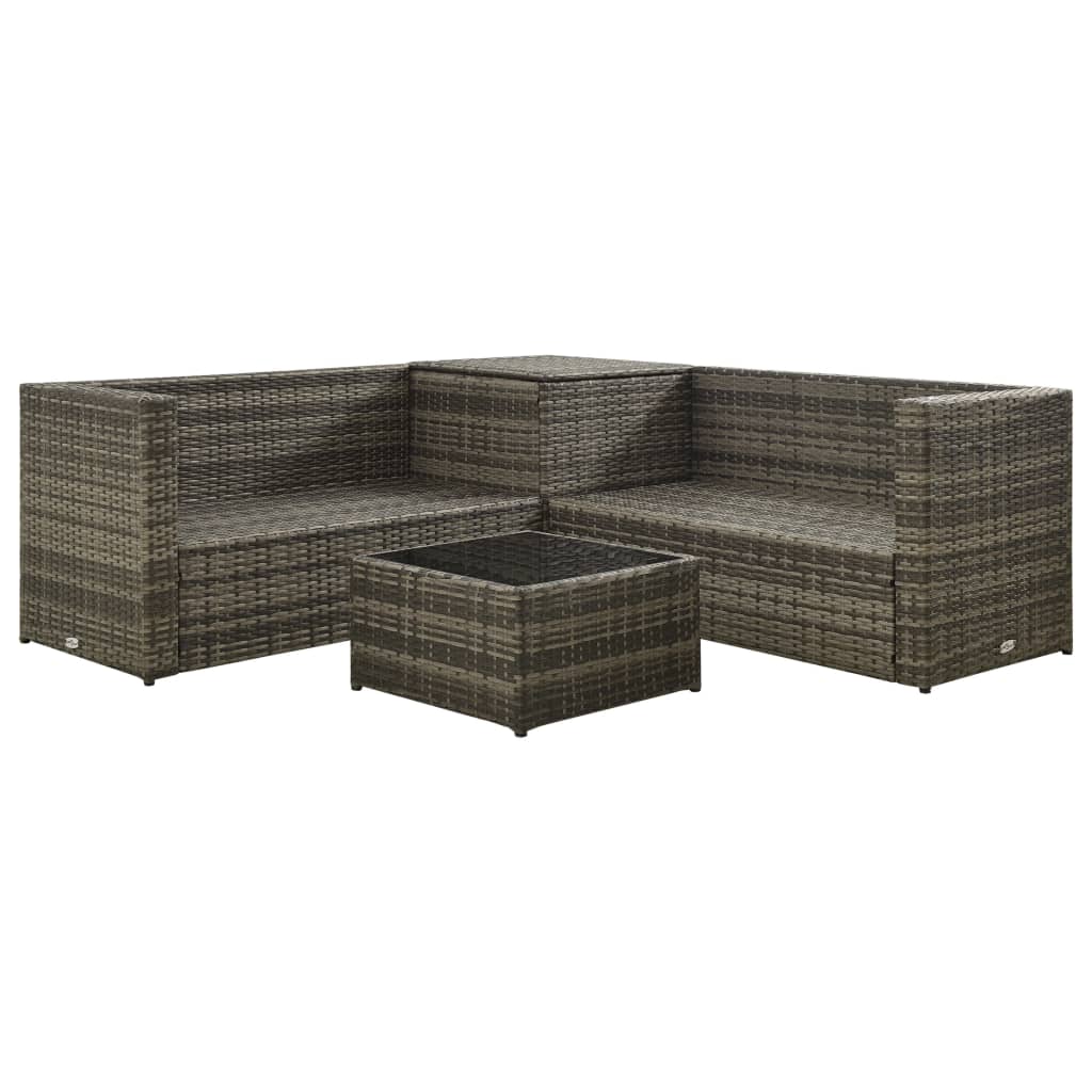 4-piece garden lounge set with cushions poly rattan grey