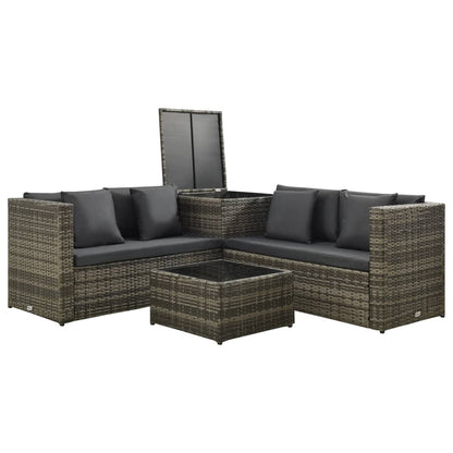 4-piece garden lounge set with cushions poly rattan grey