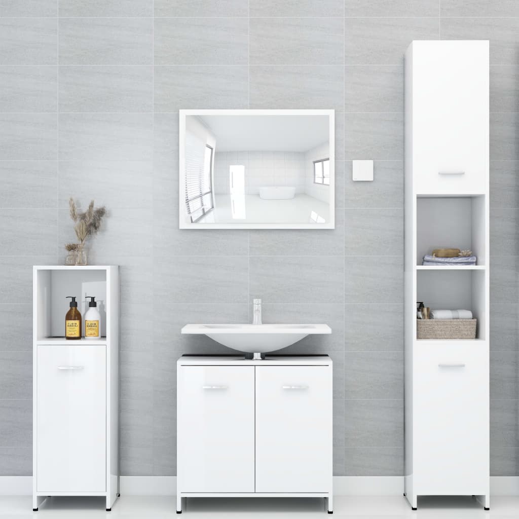 4-piece bathroom furniture set high-gloss white wood material