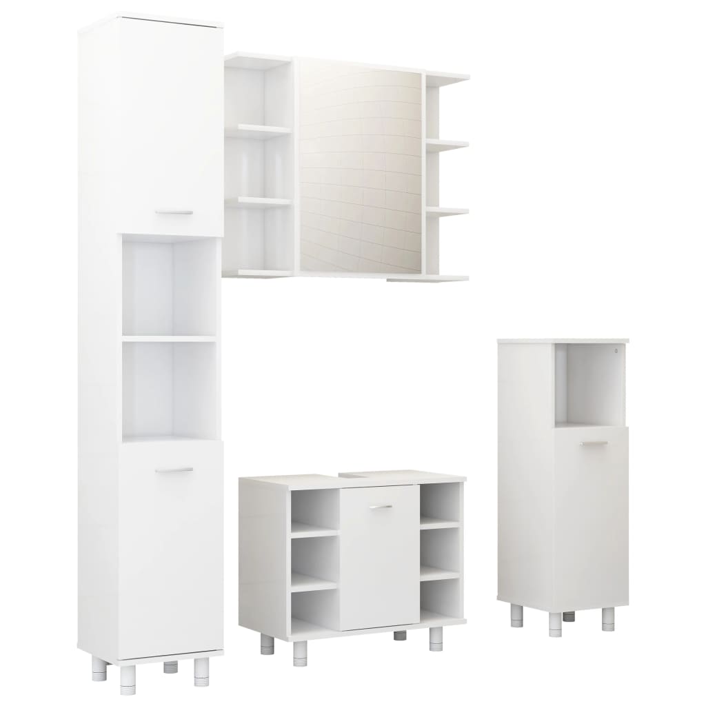 4-piece bathroom furniture set high-gloss white wood material