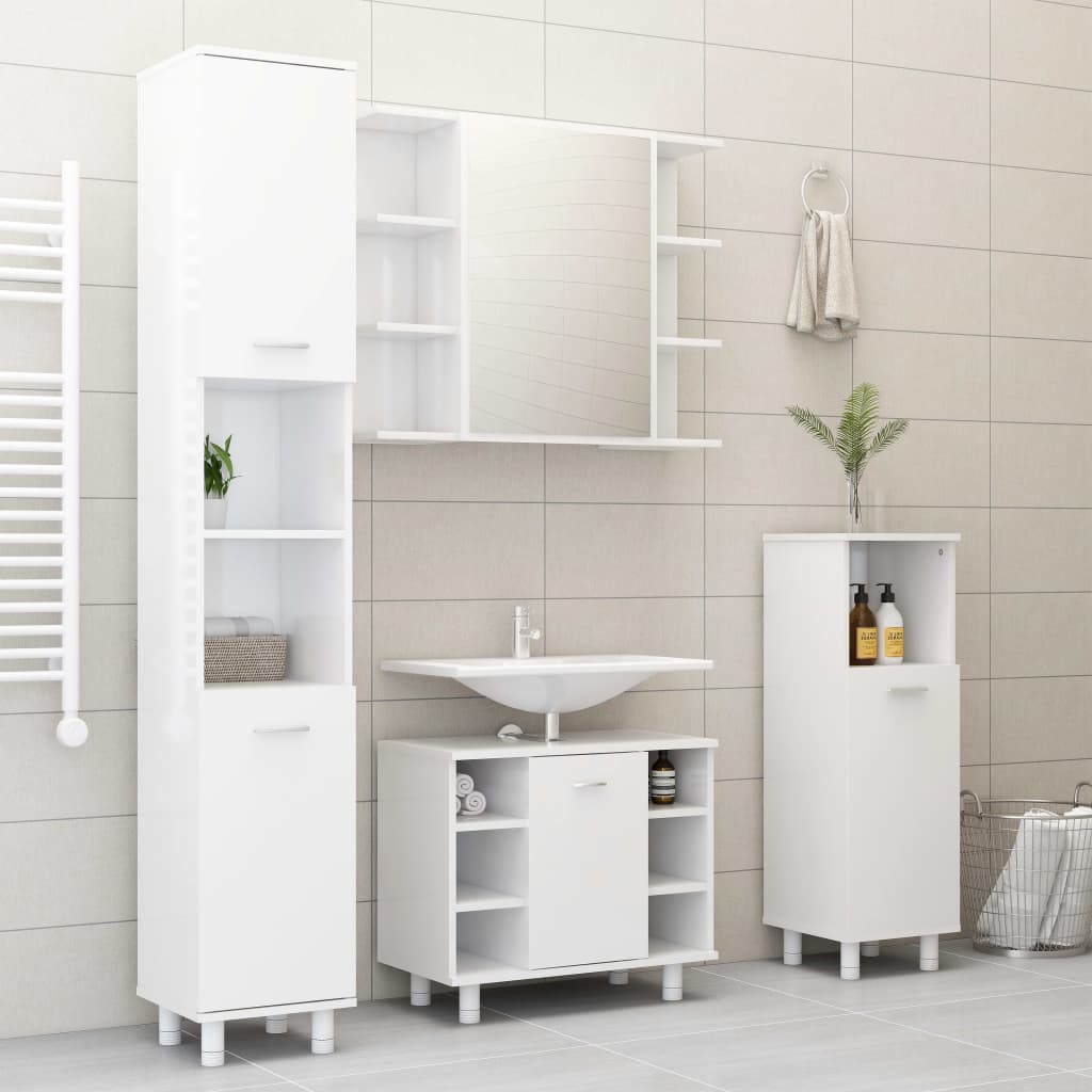 4-piece bathroom furniture set high-gloss white wood material