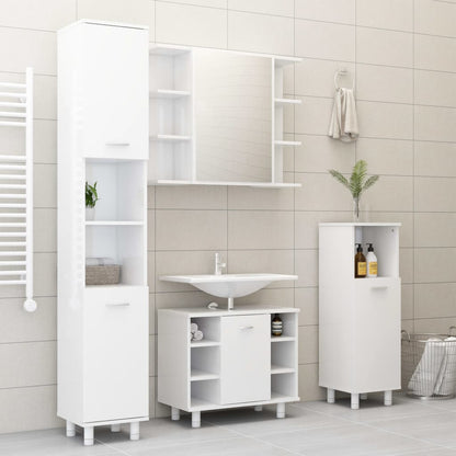 4-piece bathroom furniture set high-gloss white wood material