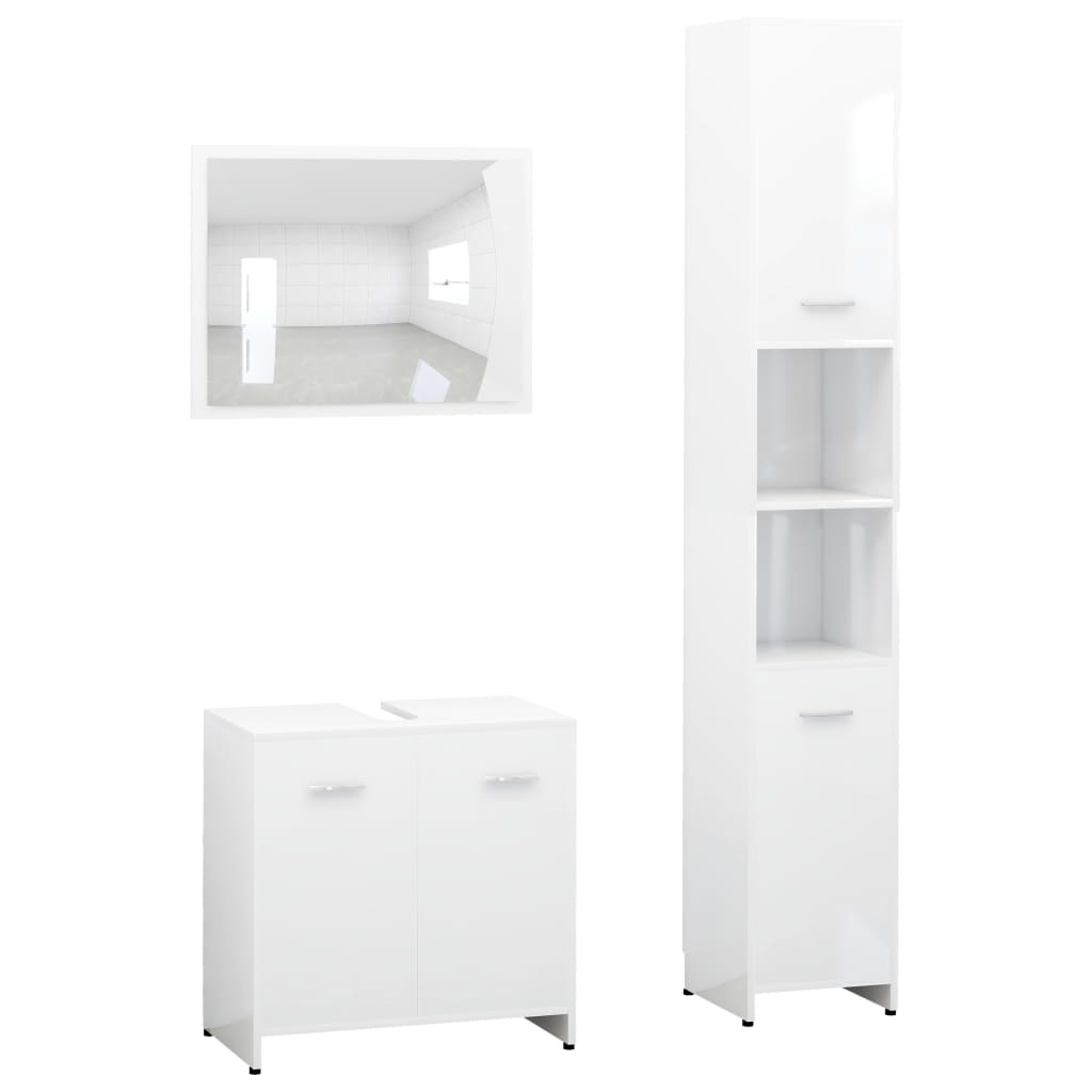3-piece bathroom furniture set white wood material