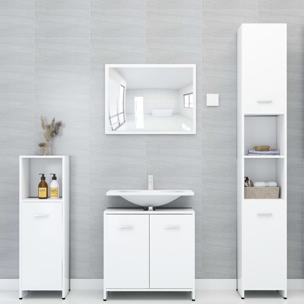 3-piece bathroom furniture set white wood material