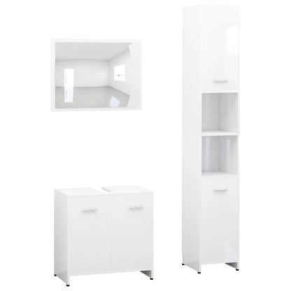 3-piece bathroom furniture set high-gloss white wood material