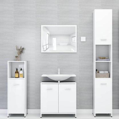 3-piece bathroom furniture set high-gloss white wood material