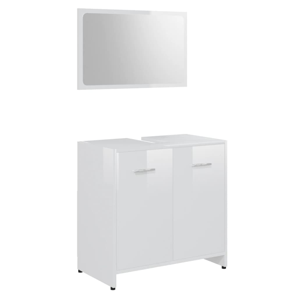 3-piece bathroom furniture set high-gloss white wood material