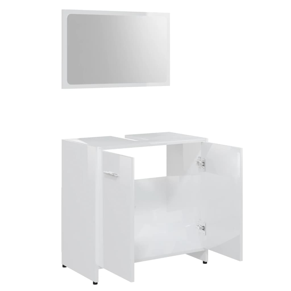 3-piece bathroom furniture set high-gloss white wood material