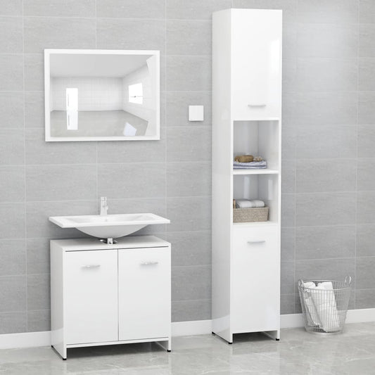 3-piece bathroom furniture set high-gloss white wood material