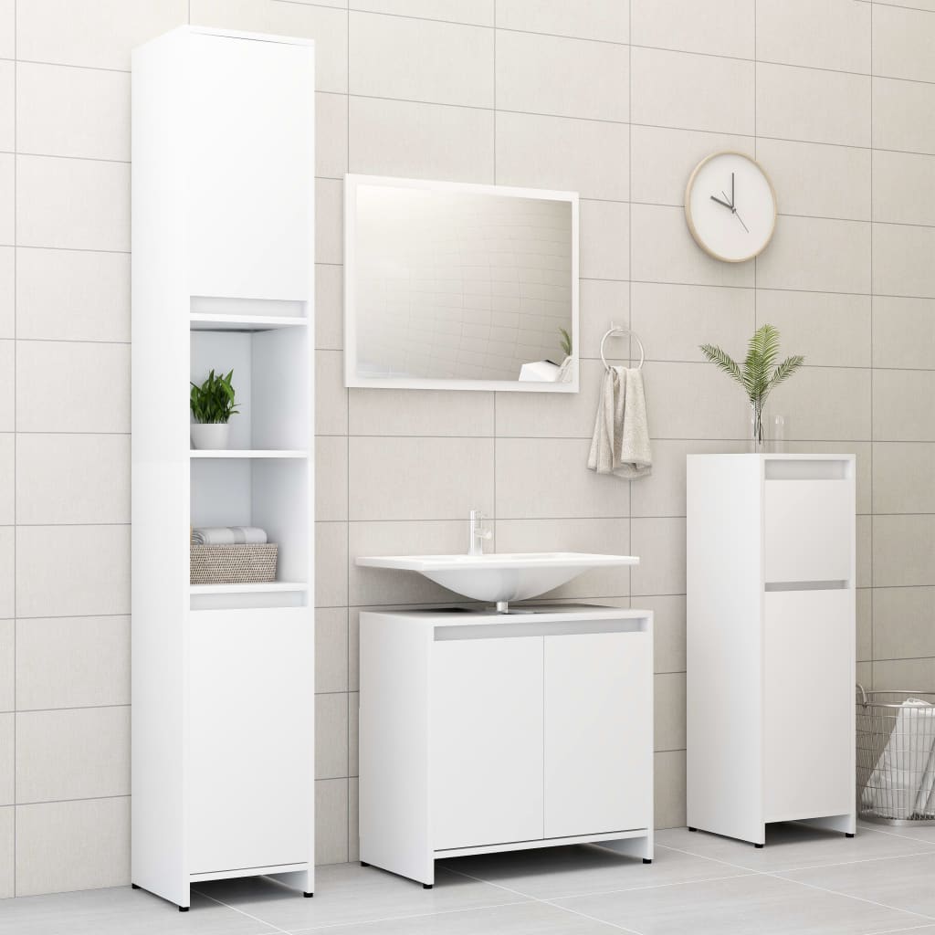3-piece bathroom furniture set white wood material