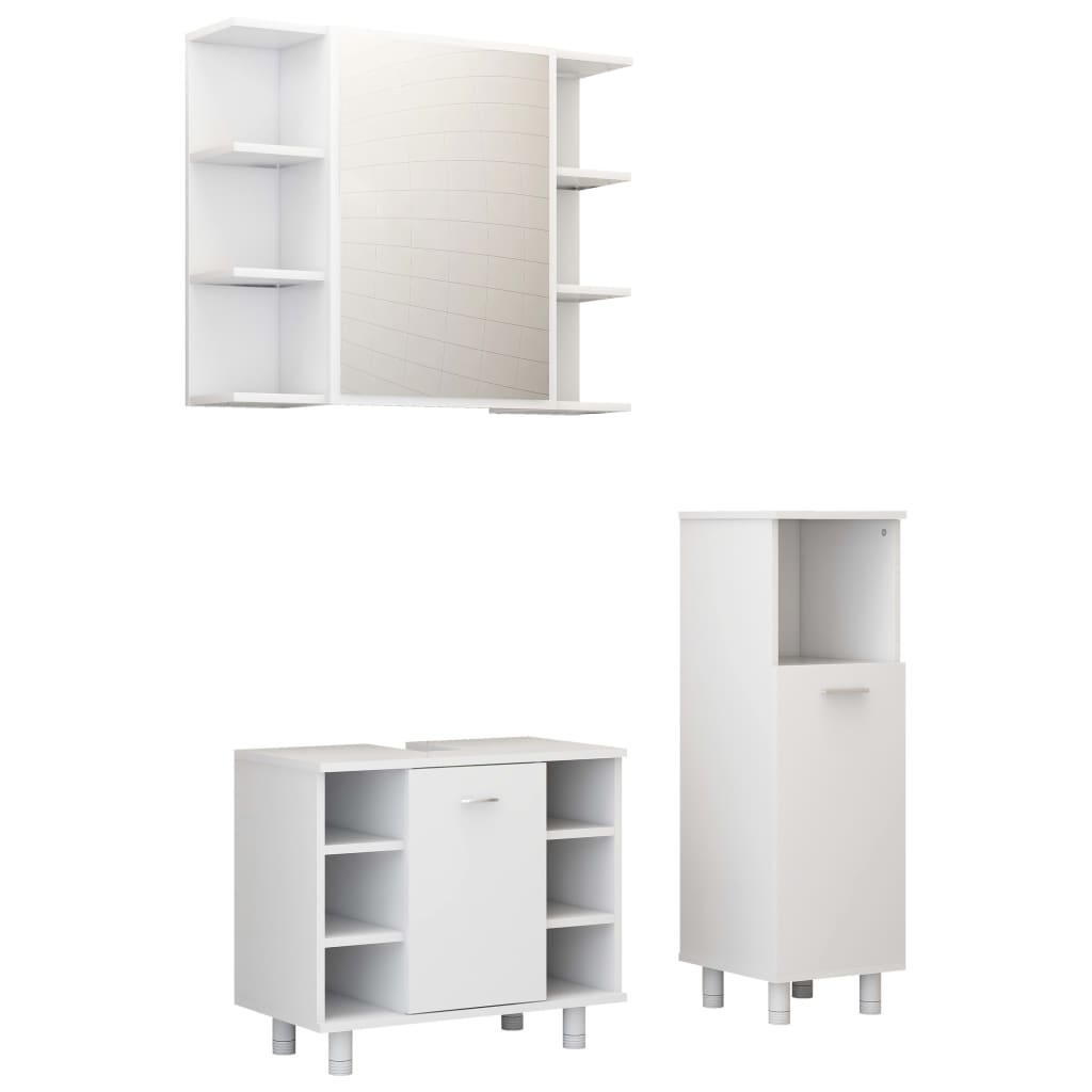 3-piece bathroom furniture set high-gloss white wood material