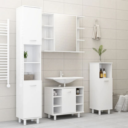 3-piece bathroom furniture set high-gloss white wood material