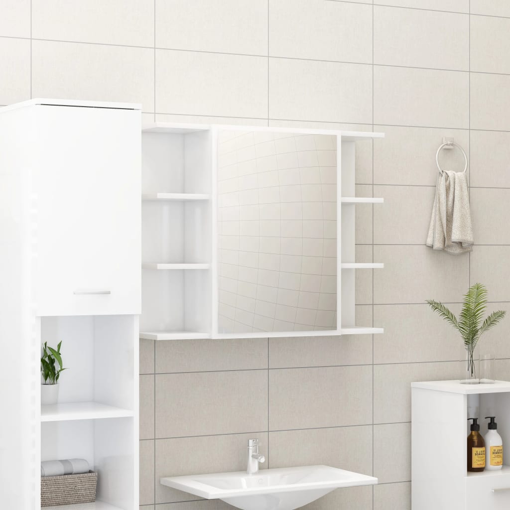 3-piece bathroom furniture set high-gloss white wood material