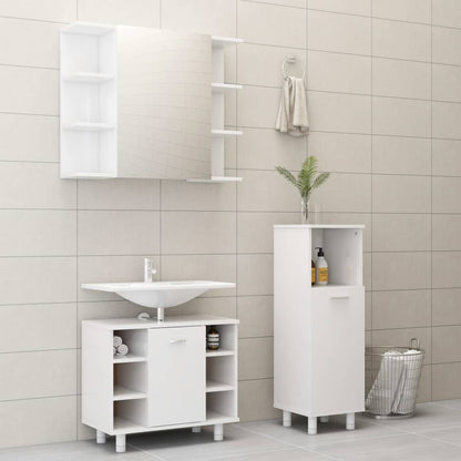 3-piece bathroom furniture set high-gloss white wood material