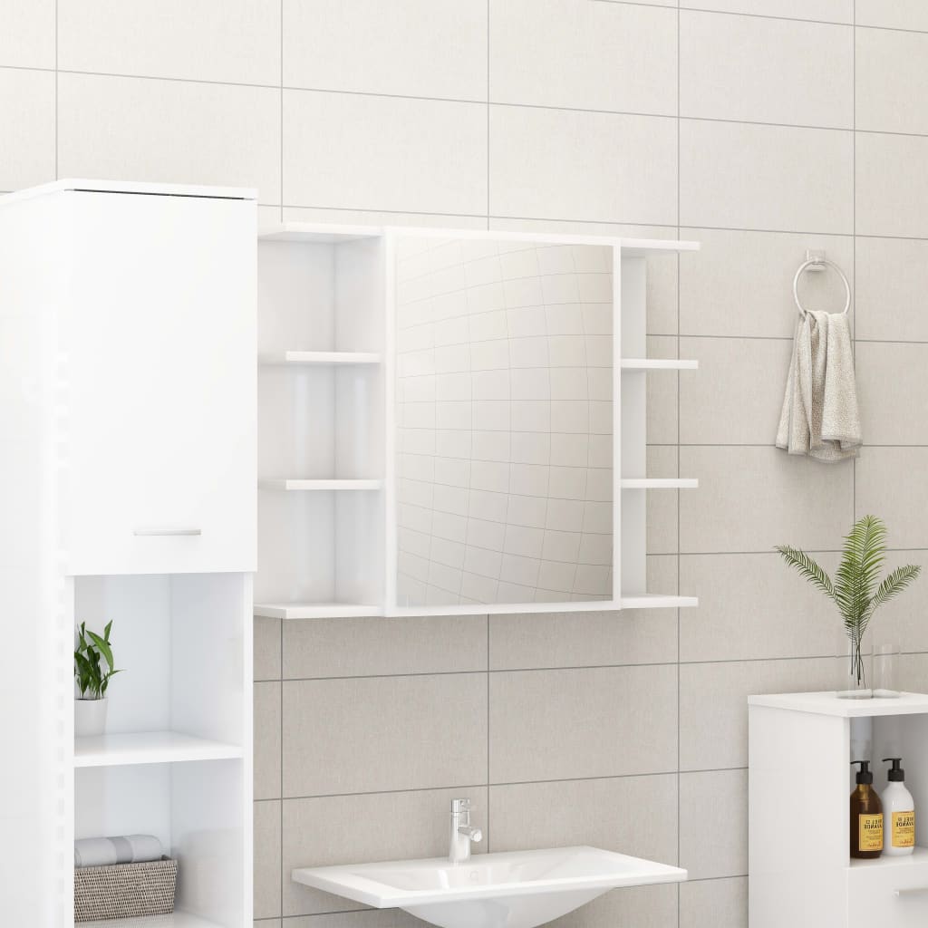 3-piece bathroom furniture set high-gloss white wood material