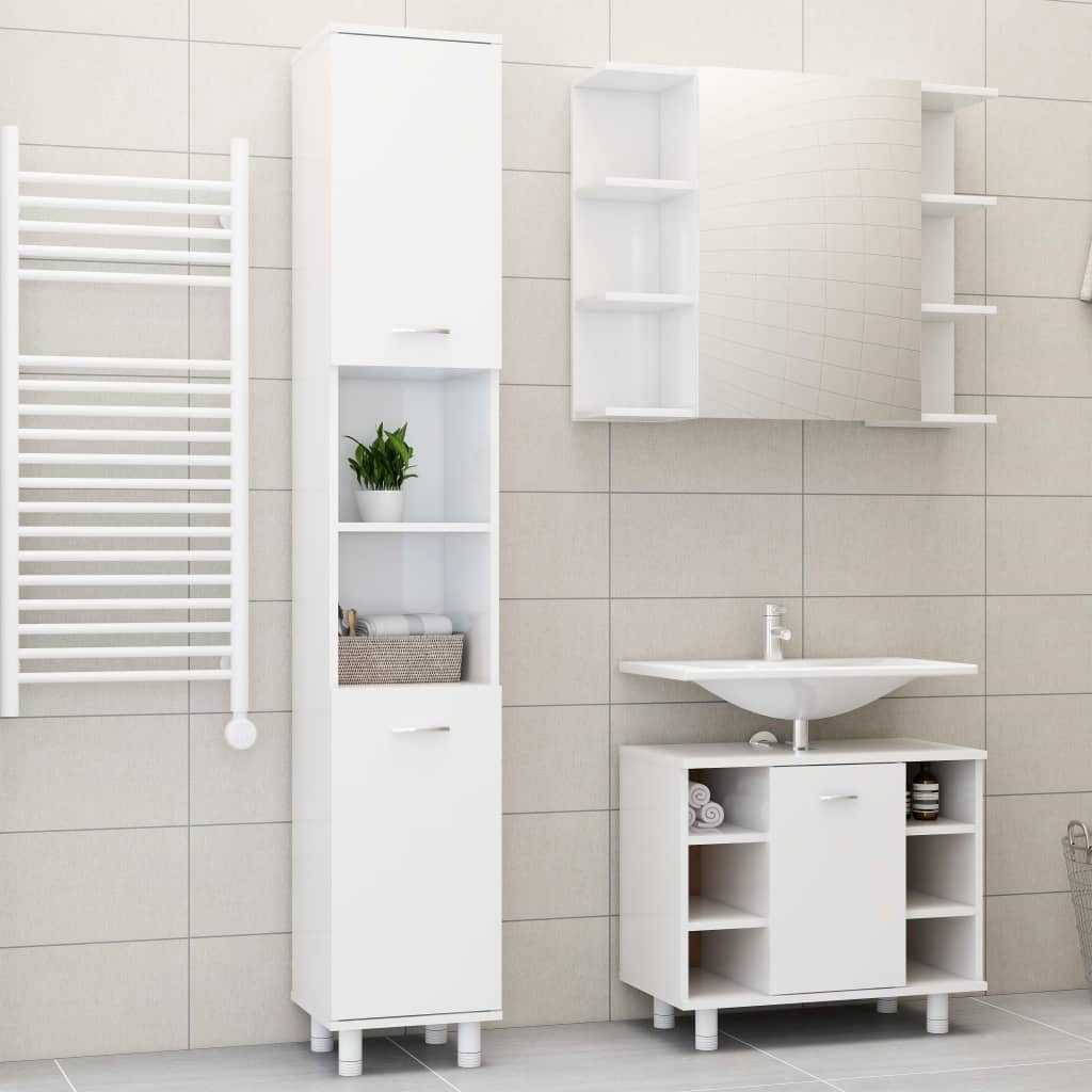 3-piece bathroom furniture set high-gloss white wood material