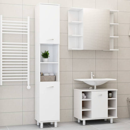 3-piece bathroom furniture set high-gloss white wood material