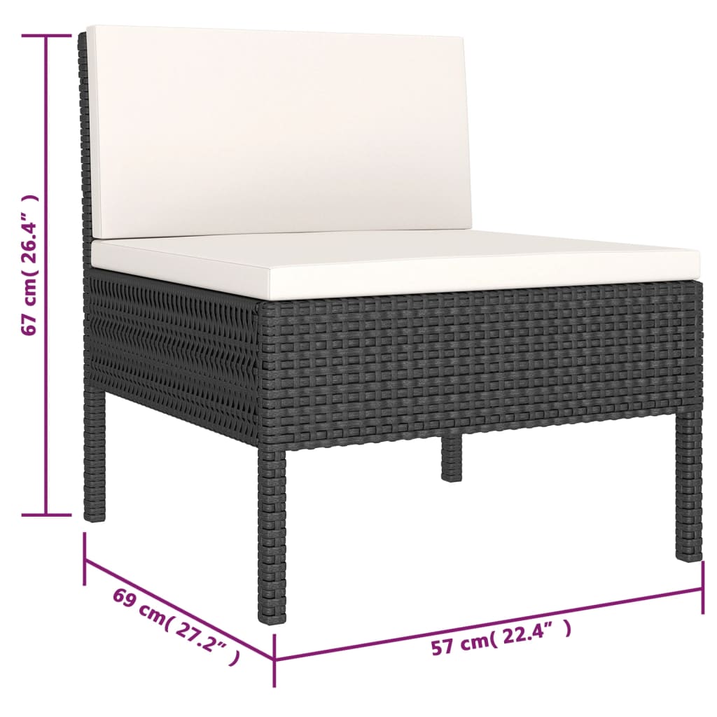 6 kom. Vrtna garnitura za sjedenje s jastucima od poliratana crne boje