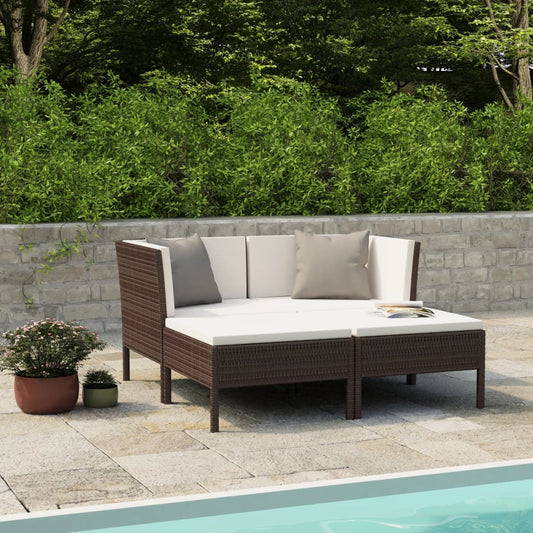 4-piece garden lounge set with cushions poly rattan brown