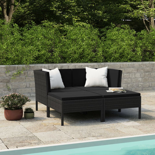 4-piece garden lounge set with cushions poly rattan black