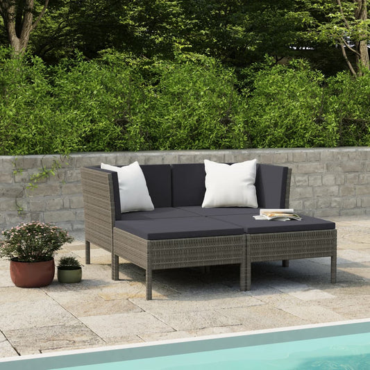 4-piece garden lounge set with cushions poly rattan grey