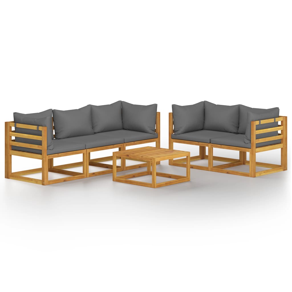 6-piece garden lounge set with cushions made of solid acacia wood