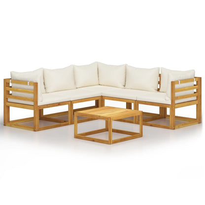 6-piece garden lounge set with cushions cream solid acacia wood