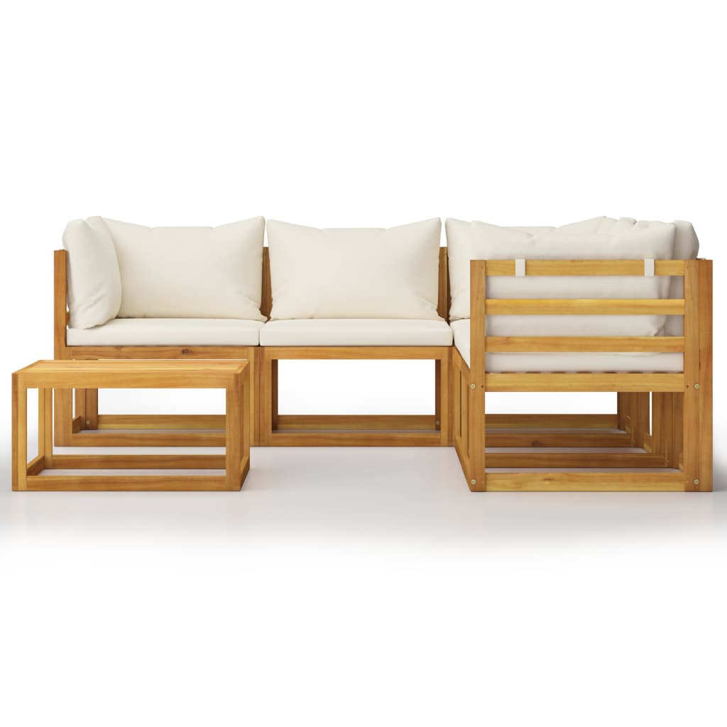 6-piece garden lounge set with cushions cream solid acacia wood