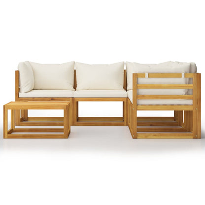 6-piece garden lounge set with cushions cream solid acacia wood