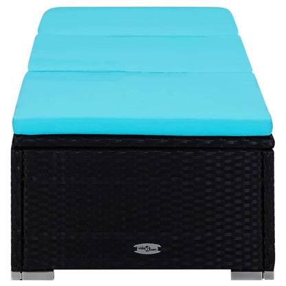 3-piece garden sun loungers with tea table poly rattan black