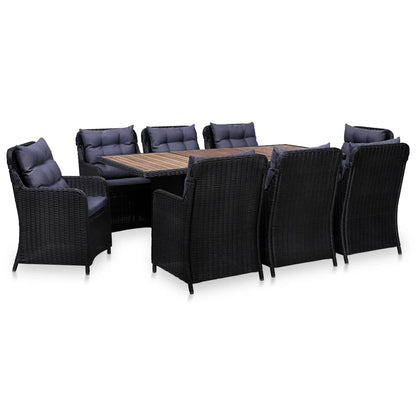 9-piece garden dining set poly rattan black
