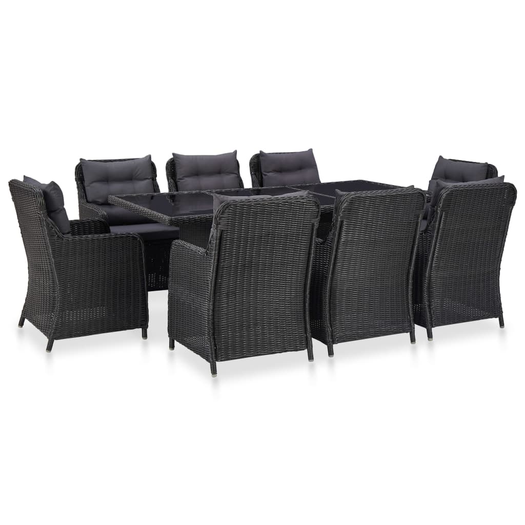 9-piece garden dining set poly rattan black